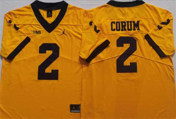 Mens Michigan Wolverines #2 CORUM Yellow Stitched Jersey->->NCAA Jersey